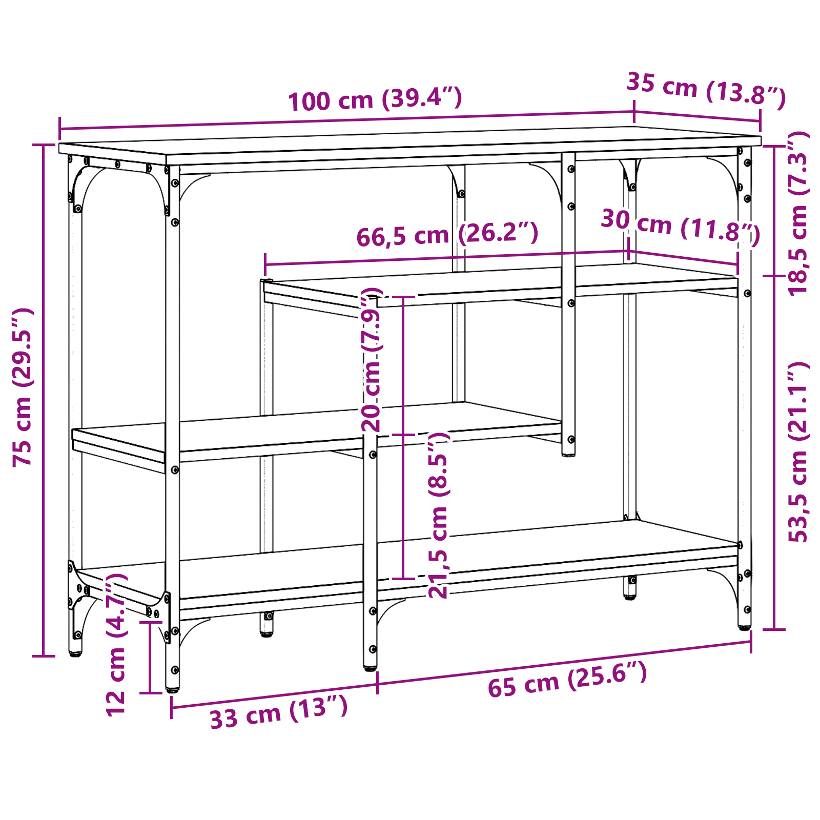 Console Table with Shelf Black oak 100 x 35 x 75 cm