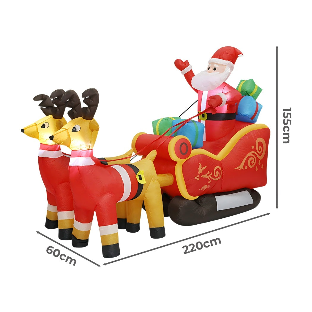 Santaco LED Inflatable Santa Sleigh Reindeer 2.2M-1973194173599322114