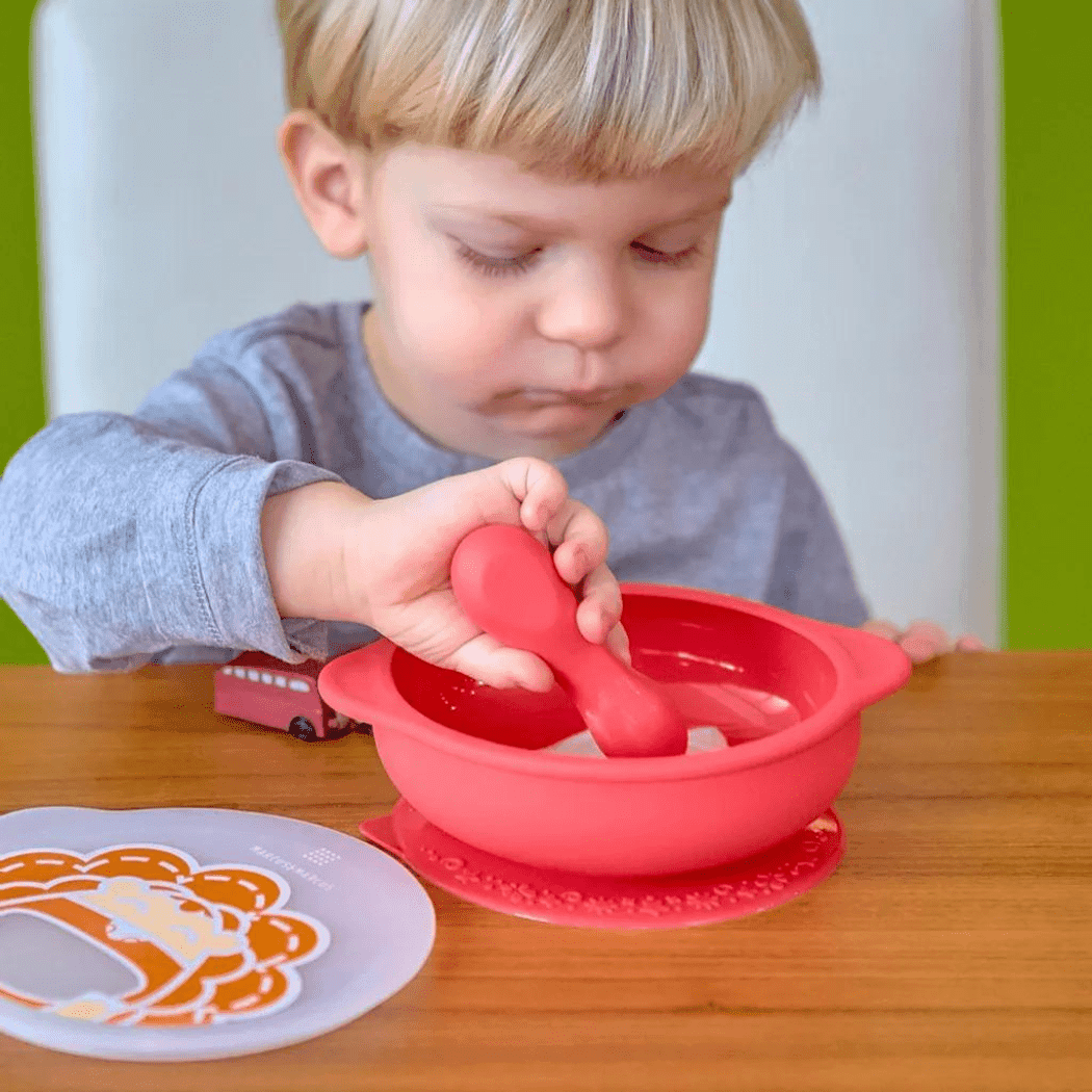 Marcus & Marcus- Palm Grasp Self Feeding Spoon Lucas the Hippo- Blue-1910112451899297795