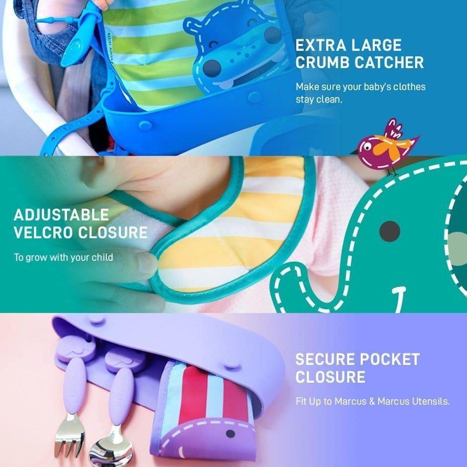 Marcus & Marcus - travel bib Lucas the Hippo- Blue-1910112449135251461