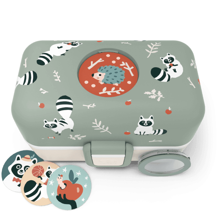 Monbento Tresor Graphic Kids's Bento Box- Green Raccoon Green Raccoon-1954803050564685827