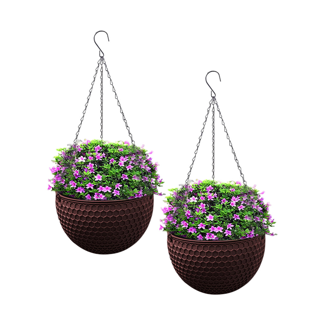 2X Coffee Small Hanging Resin Flower Pot Self Watering Basket Planter Indoor Outdoor Garden Decor