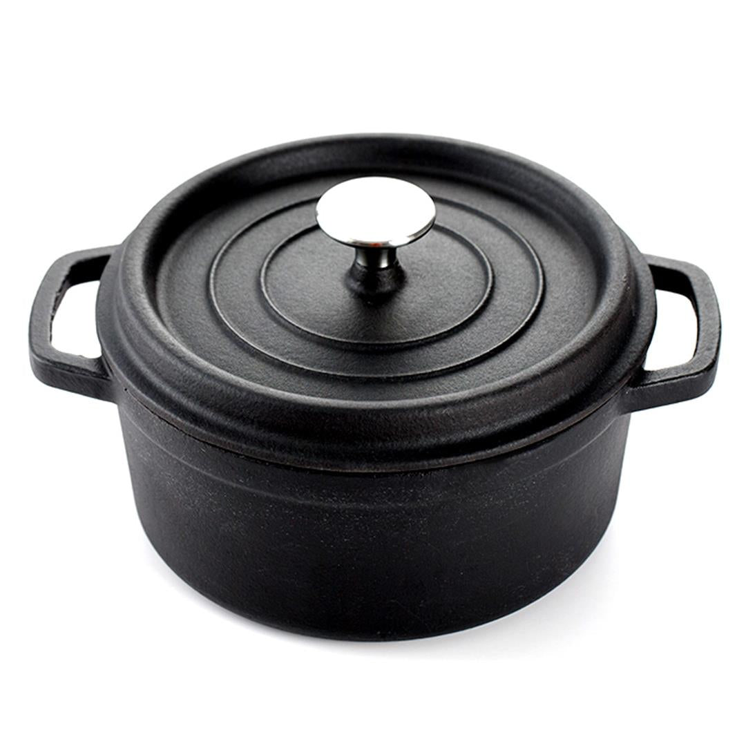 Soga Cast Iron 24cm Stewpot Casserole Stew Cooking Pot With Lid 3.6 L Black