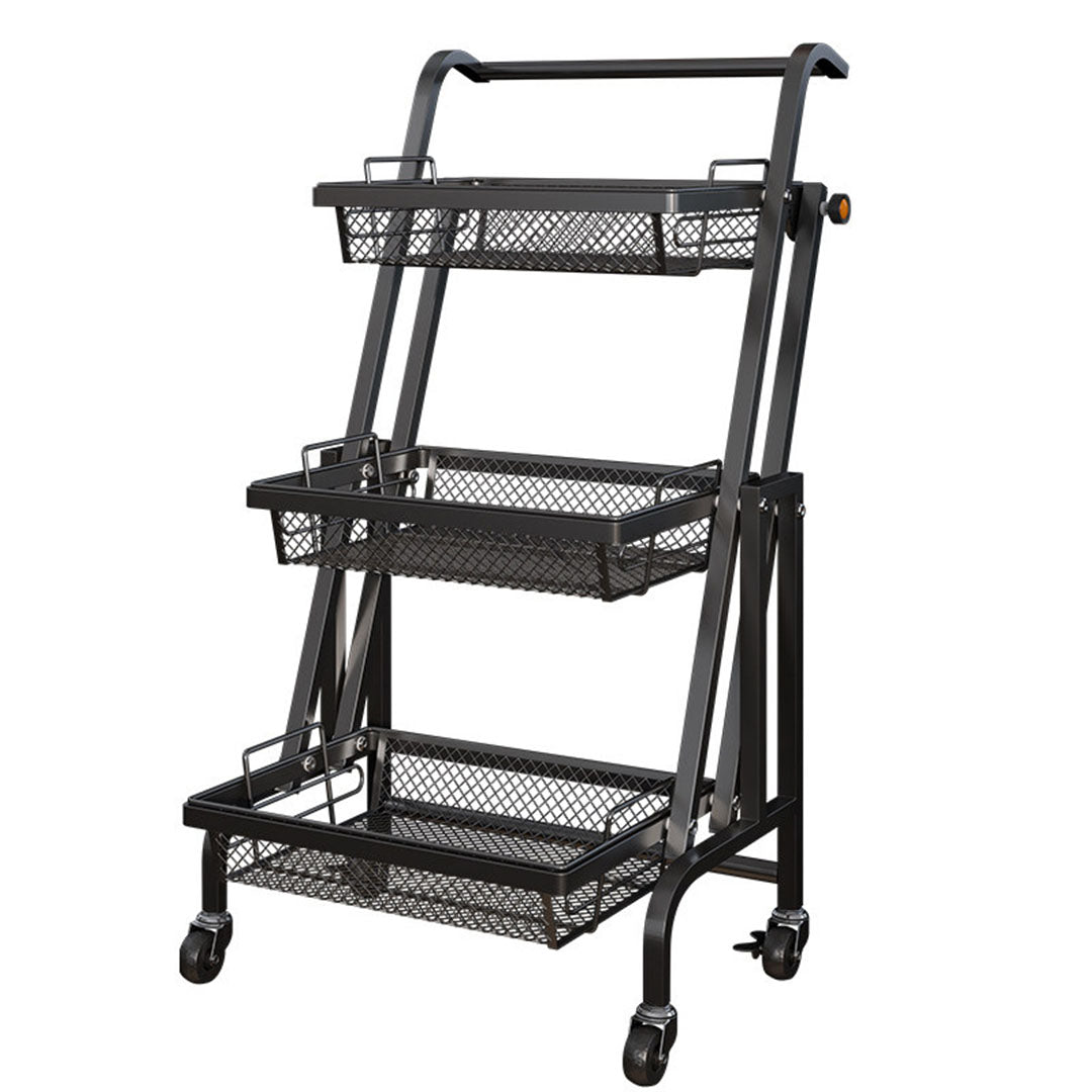 Soga 3 Tier Steel Black Adjustable Kitchen Cart Multi Functional Shelves Portable Storage Organizer With Wheels