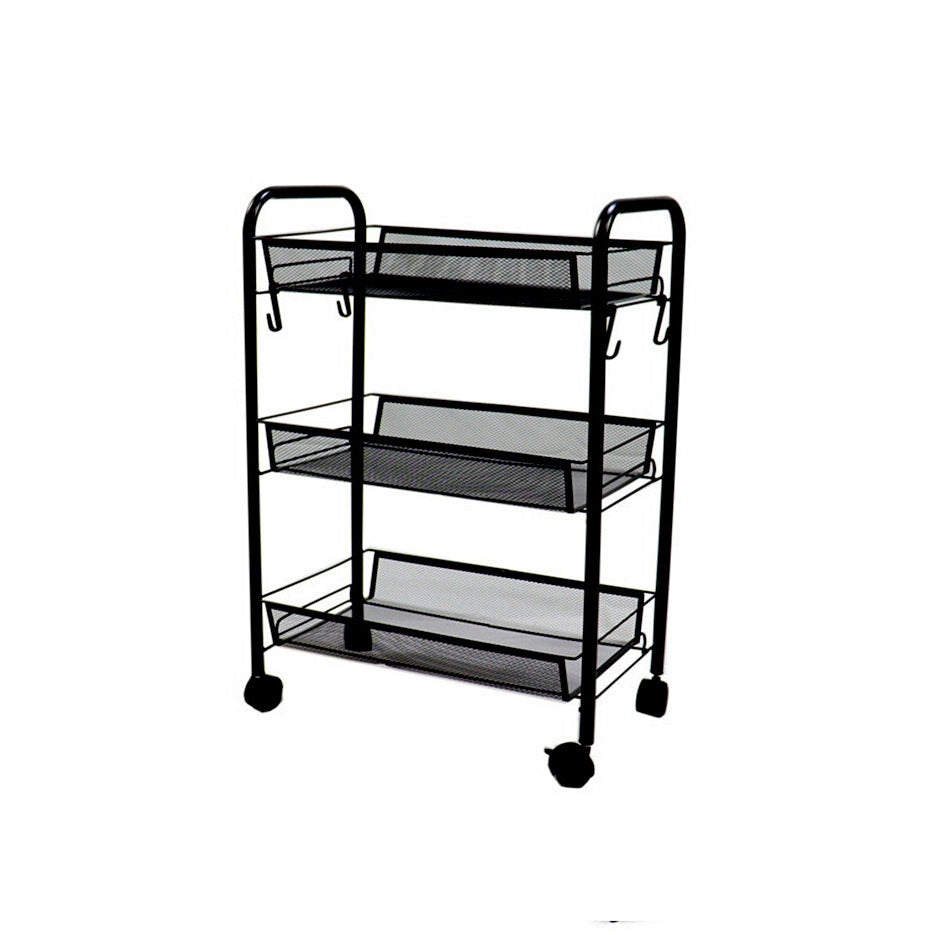 Soga 3 Tier Steel Black Bee Mesh Kitchen Cart Multi Functional Shelves Portable Storage Organizer With Wheels