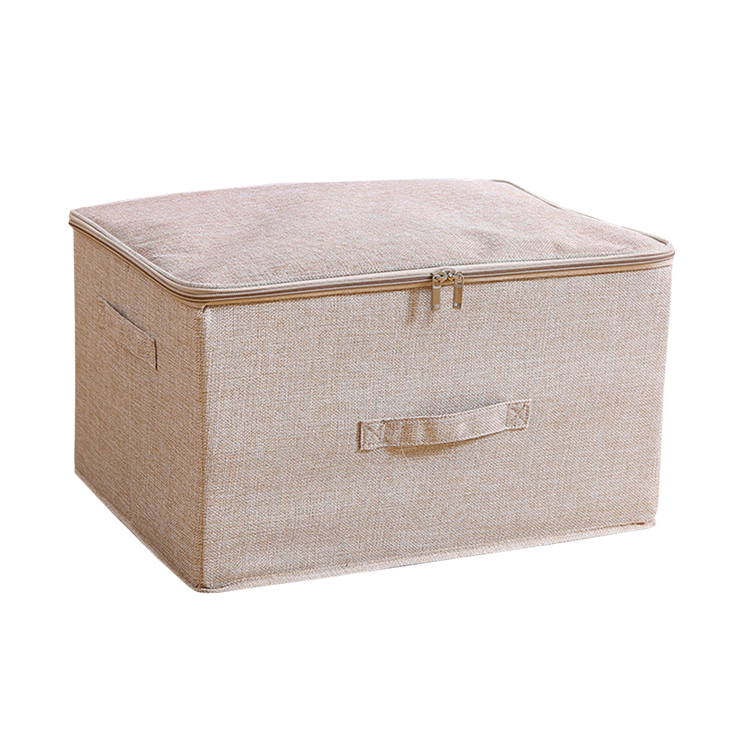 Beige Large Portable Double Zipper Storage Box Moisture Proof Clothes Basket Foldable Home Organiser