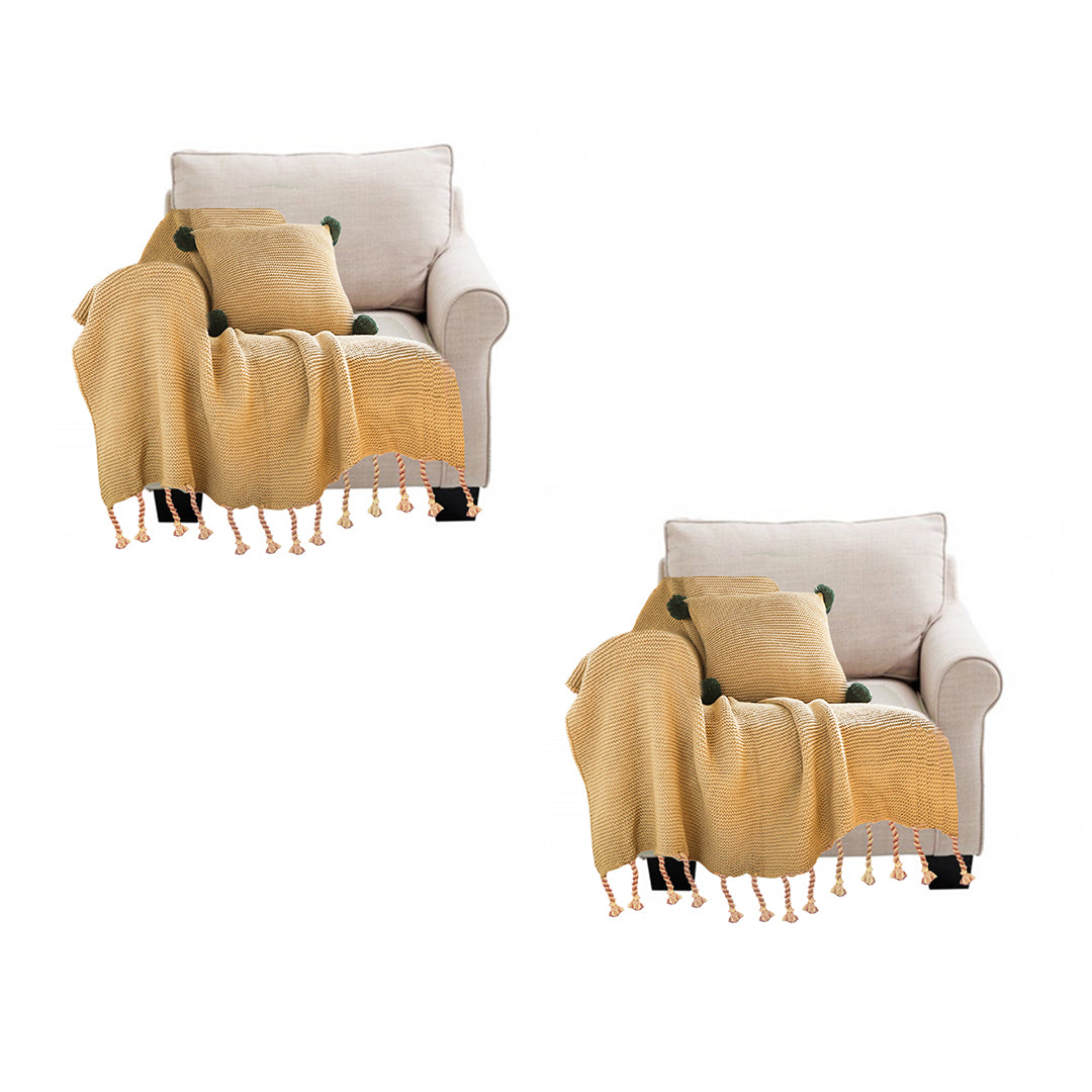 2X Coffee Tassel Fringe Knitting Blanket Warm Cozy Woven Cover Couch Bed Sofa Home Decor