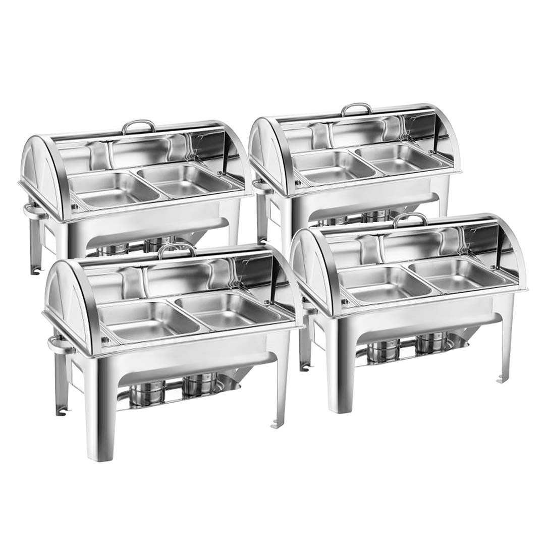Soga 4 X 4.5 L Dual Tray Stainless Steel Roll Top Chafing Dish Food Warmer