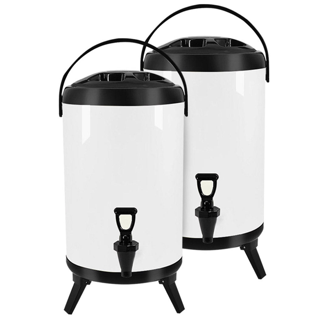Soga 2 X 18 L Stainless Steel Insulated Milk Tea Barrel Hot And Cold Beverage Dispenser Container With Faucet White