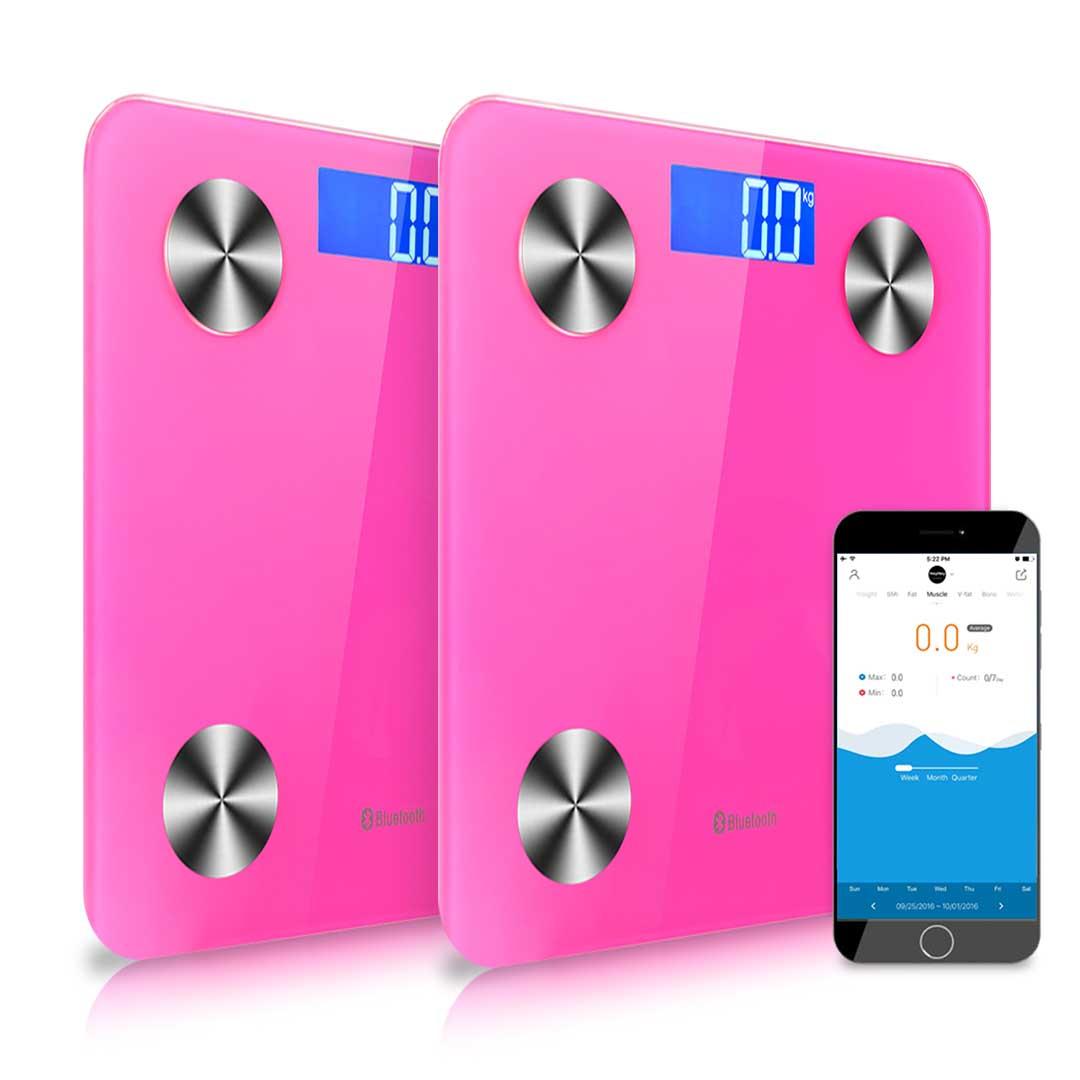 Soga 2 X Wireless Bluetooth Digital Body Fat Scale Bathroom Health Analyser Weight Pink