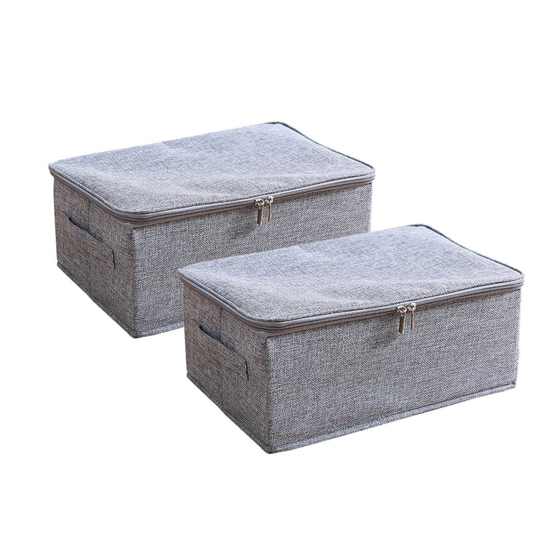 2X Grey Small Portable Double Zipper Storage Box Moisture Proof Clothes Basket Foldable Home Organiser