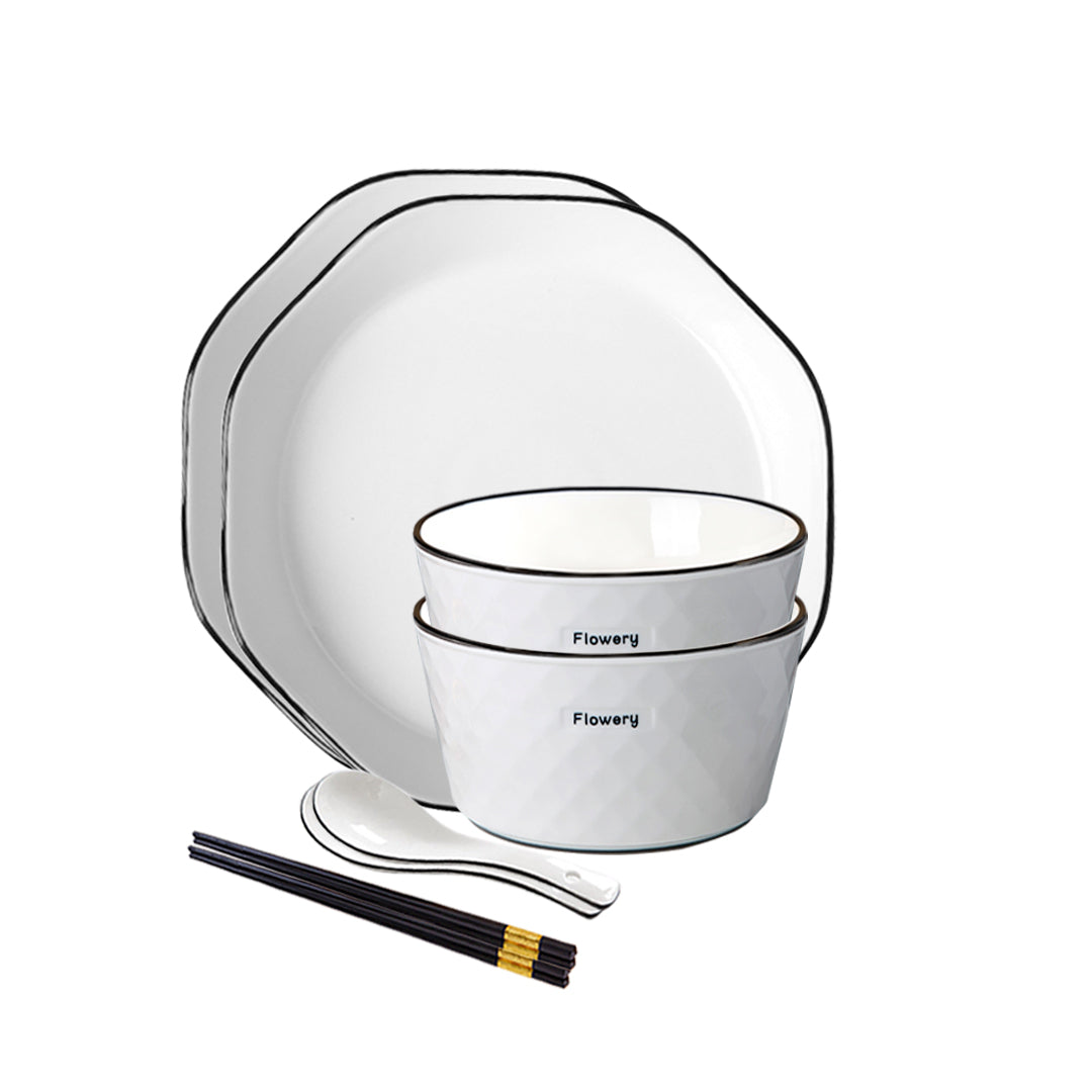 Soga Diamond Pattern Ceramic Dinnerware Set Crockery Soup Bowl Plate Server Kitchen Home Decor Set Of 4