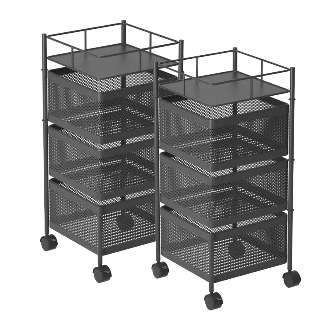 Soga 2 X 3 Tier Steel Square Rotating Kitchen Cart Multi Functional Shelves Portable Storage Organizer With Wheels