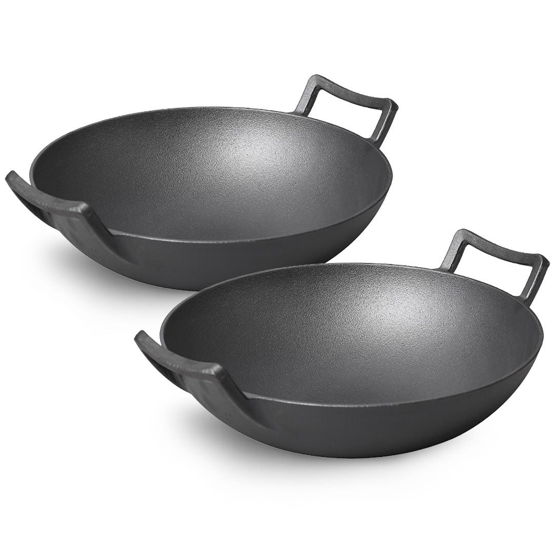 Soga 2 X 32cm Commercial Cast Iron Wok Fry Pan Fry Pan With Double Handle