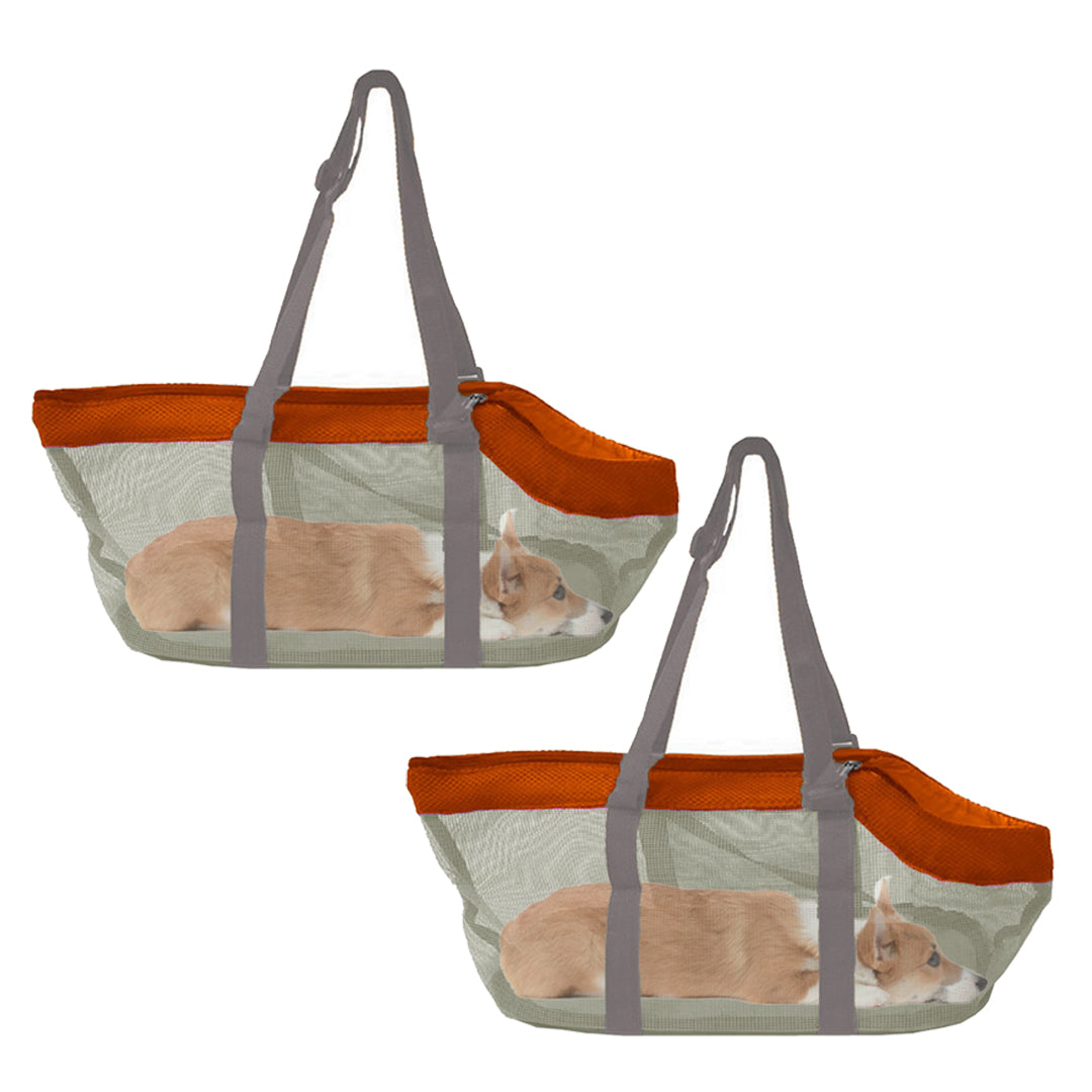 2X Orange Pet Carrier Bag Breathable Net Mesh Tote Pouch Dog Cat Travel Essentials