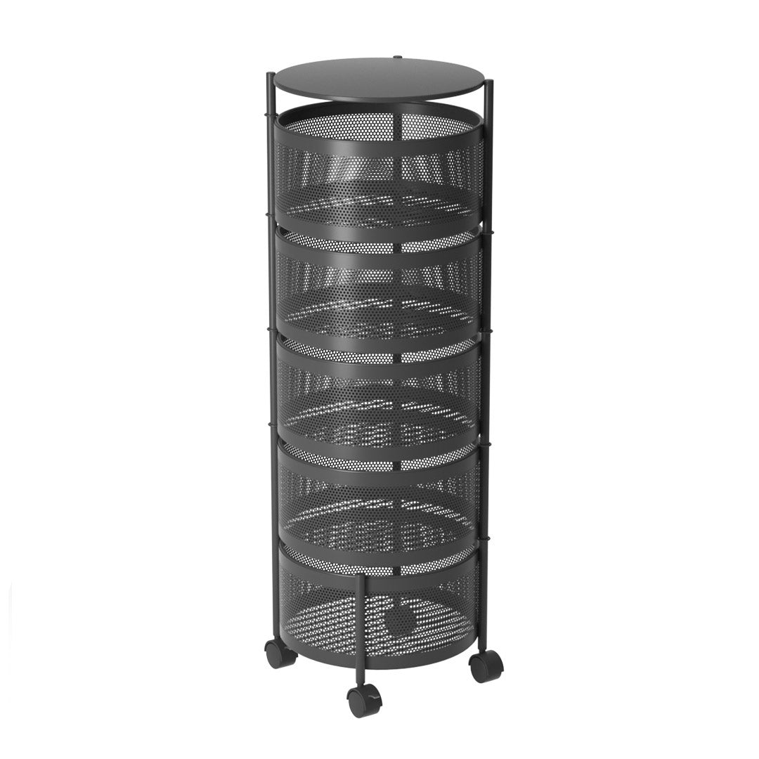 Soga 5 Tier Steel Round Rotating Kitchen Cart Multi Functional Shelves Portable Storage Organizer With Wheels