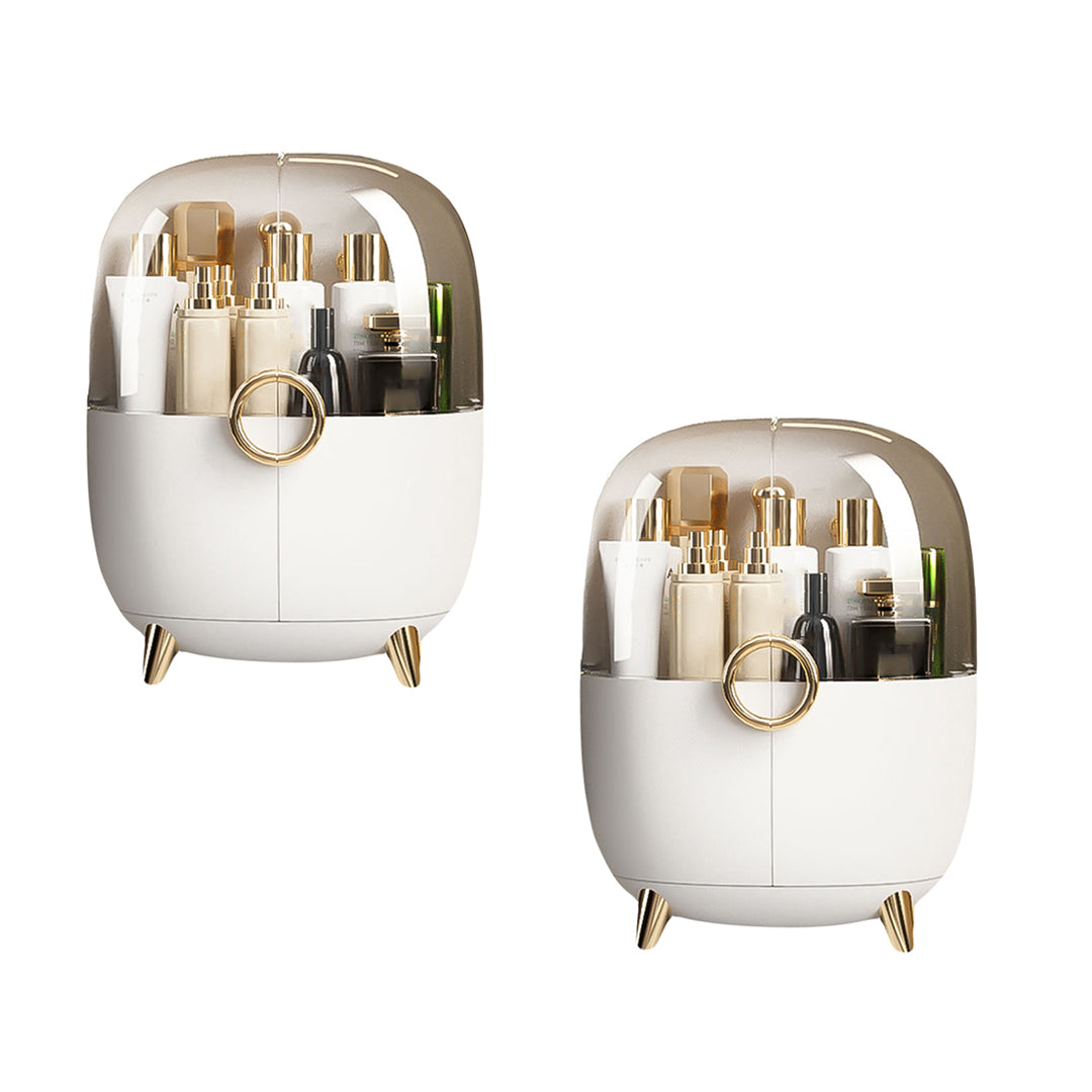 2X White Transparent Countertop Makeup Organiser Cosmetic Storage Waterproof Dustproof Bathroom Skincare Holder with Lid