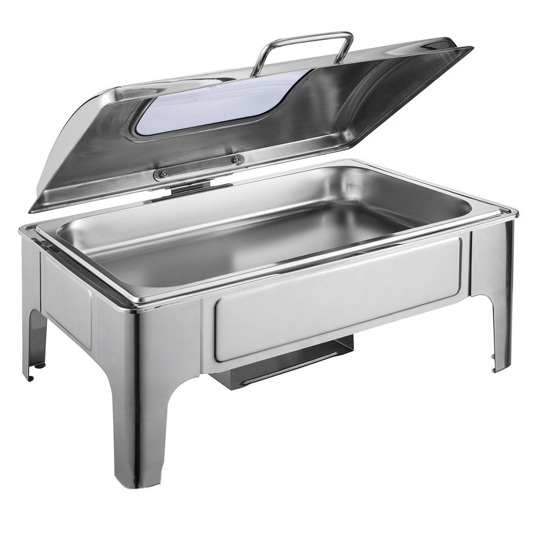 Soga 9 L Rectangular Stainless Steel Soup Warmer Roll Top Chafer Chafing Dish Set With Glass Visual Window Lid
