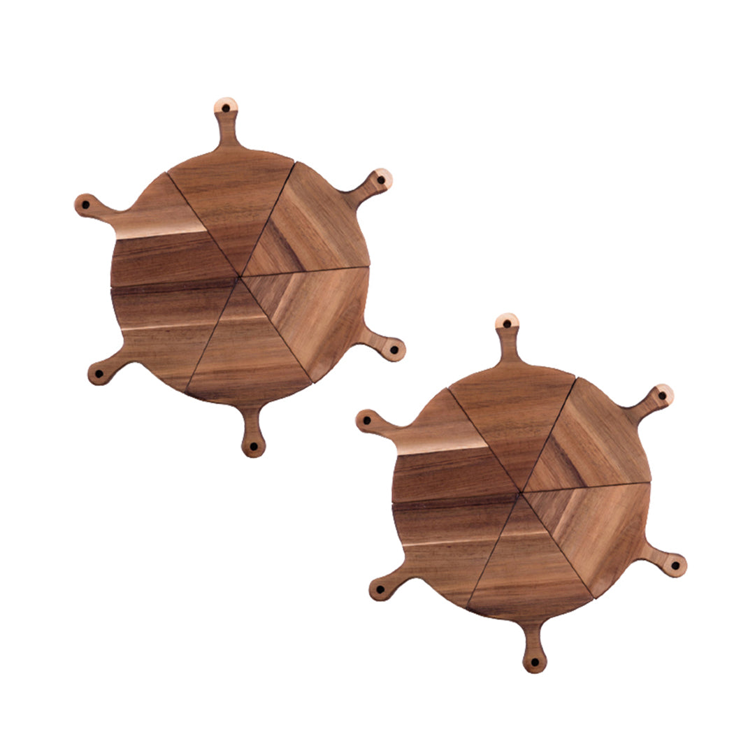 Soga 2 X 6 Pcs Brown Round Divisible Wood Pizza Server Food Plate Board Pizza Paddle Cutting Board Home Decor