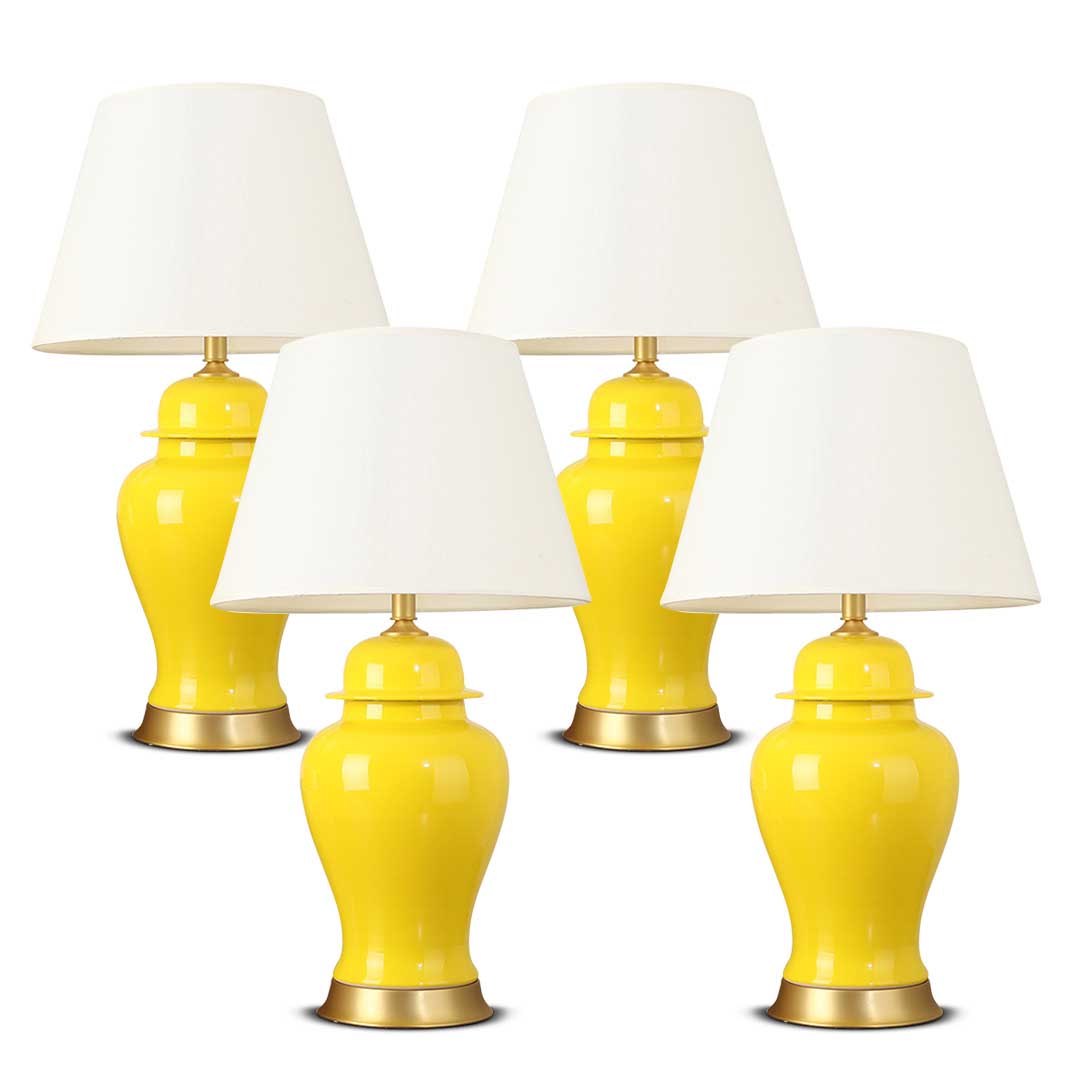 Soga 4 X Oval Ceramic Table Lamp With Gold Metal Base Desk Lamp Yellow