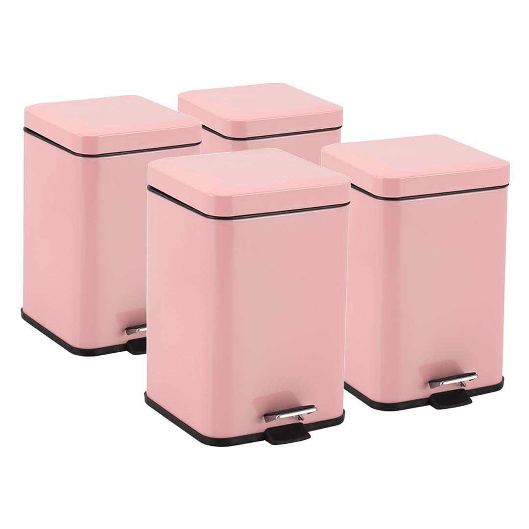 Soga 4 X 12 L Foot Pedal Stainless Steel Rubbish Recycling Garbage Waste Trash Bin Square Pink