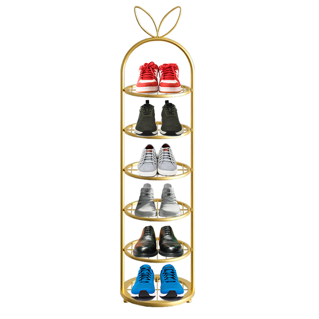 6 Tier Bunny Ears Shape Gold Plated Metal Shoe Organizer Space Saving Portable Footwear Storage Shelf