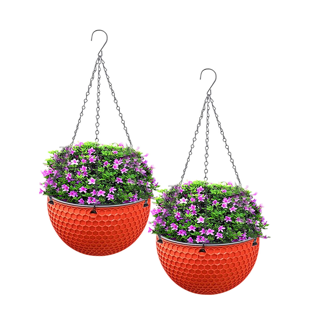 2X Red Medium Hanging Resin Flower Pot Self Watering Basket Planter Indoor Outdoor Garden Decor