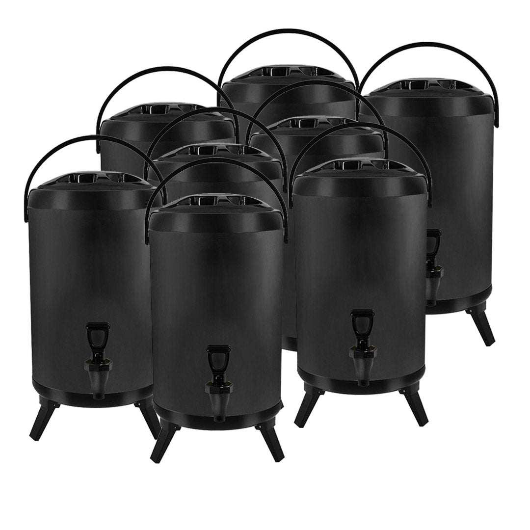 8X 10L Stainless Steel Insulated Milk Tea Barrel Hot and Cold Beverage Dispenser Container with Faucet Black