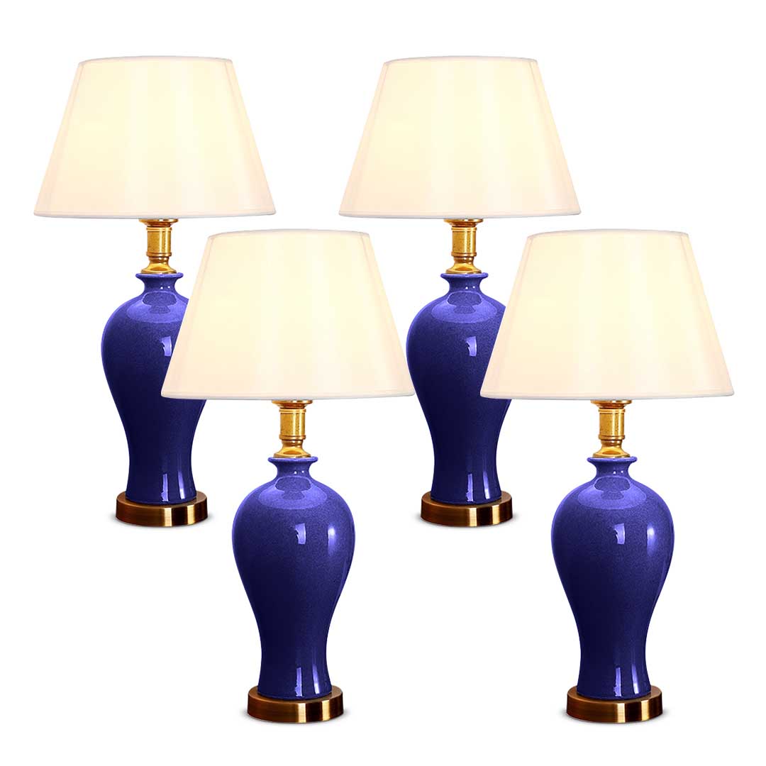 Soga 4 X Blue Ceramic Oval Table Lamp With Gold Metal Base