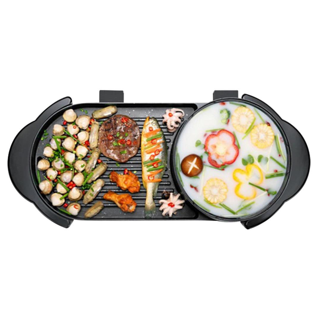 Soga 2 In 1 Electric Non Stick Bbq Teppanyaki Grill Plate Steamboat Hotpot 2 8 Person