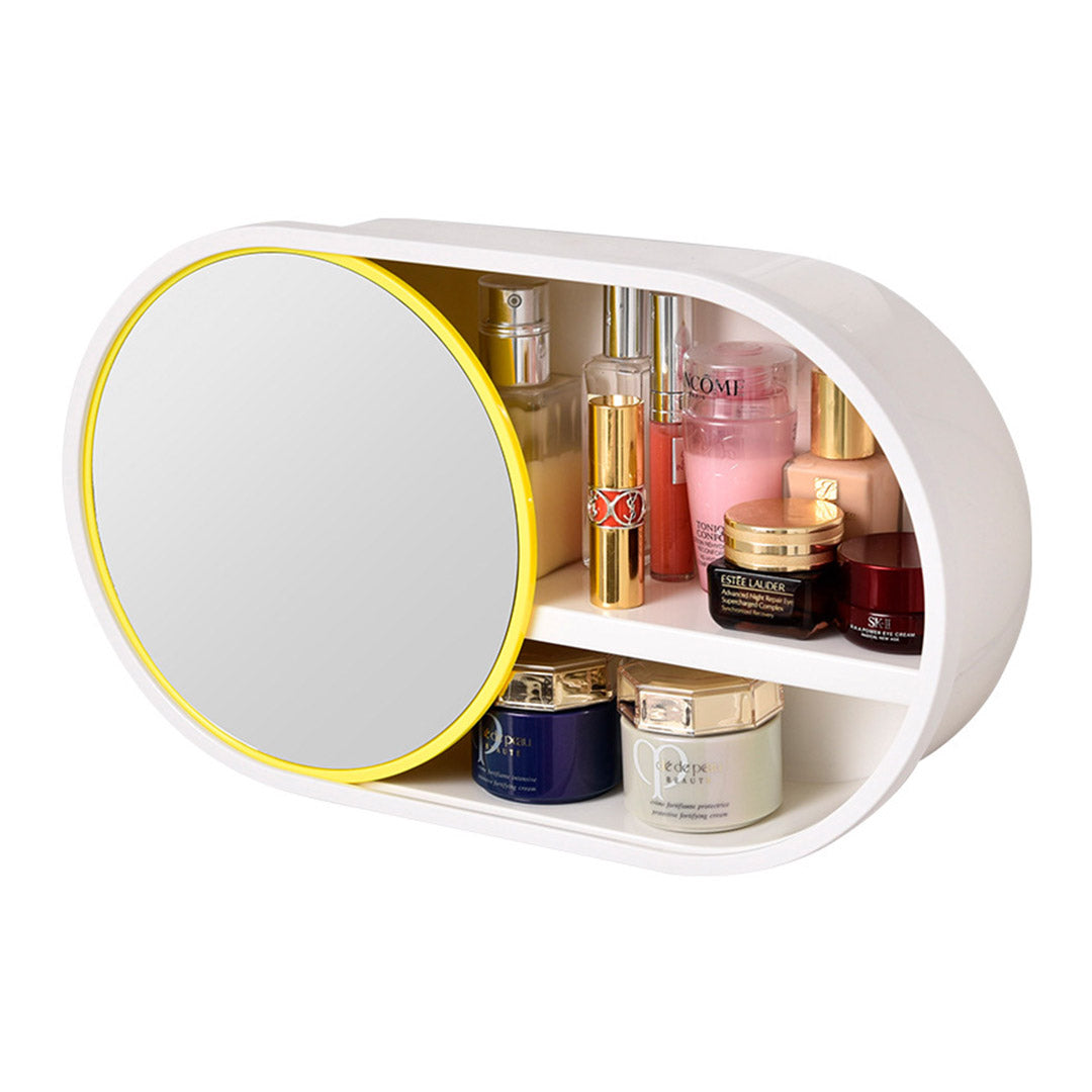 Soga 39cm Oval Wall Mounted Mirror Storage Box Vanity Mirror Rack Bathroom Adhesive Shelf Home Organiser Decor