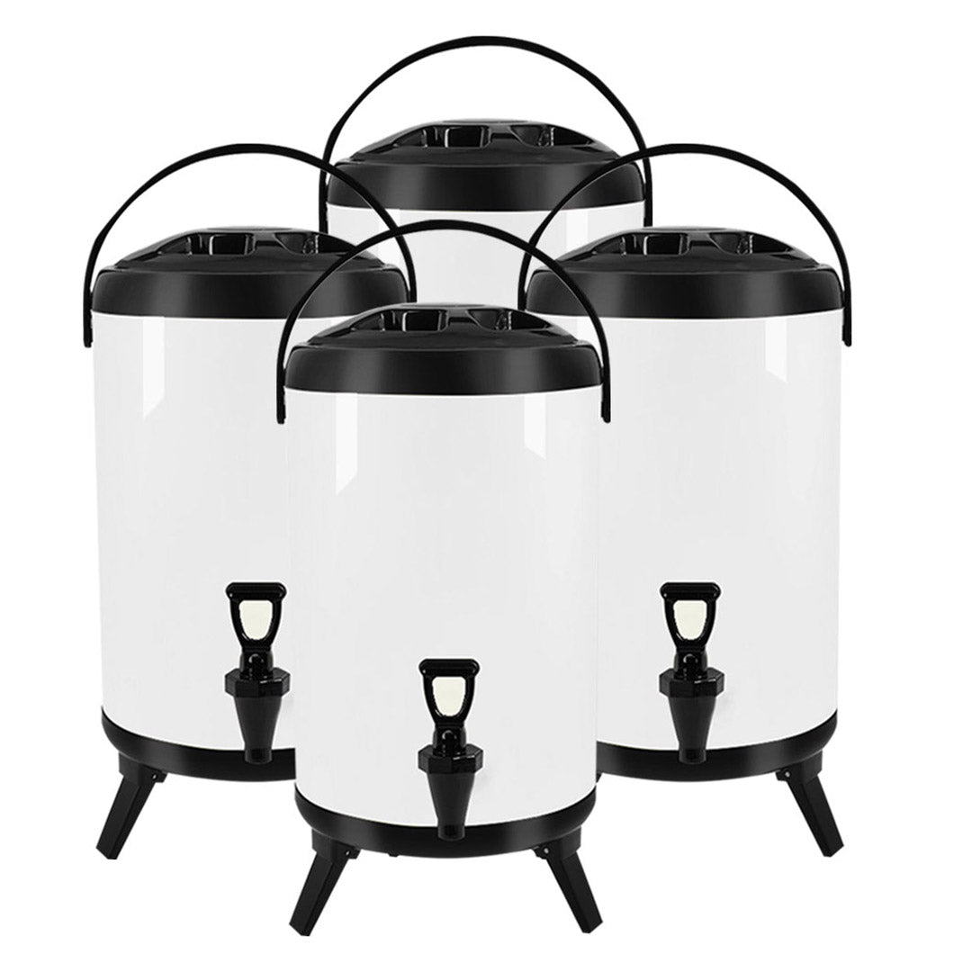 Soga 4 X 16 L Stainless Steel Insulated Milk Tea Barrel Hot And Cold Beverage Dispenser Container With Faucet White