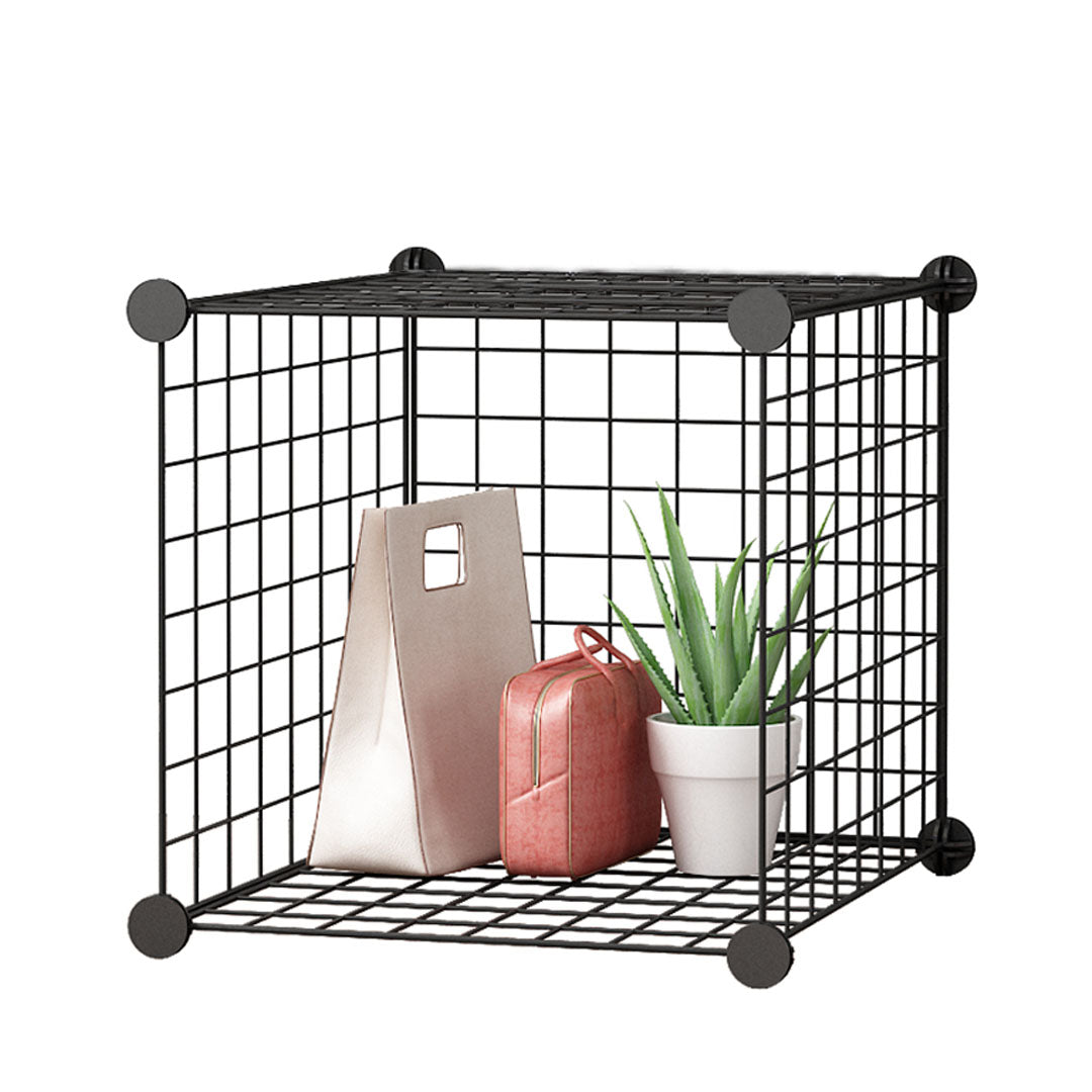 Black Portable Single Cube Storage Organiser Foldable DIY Modular Grid Space Saving Shelf