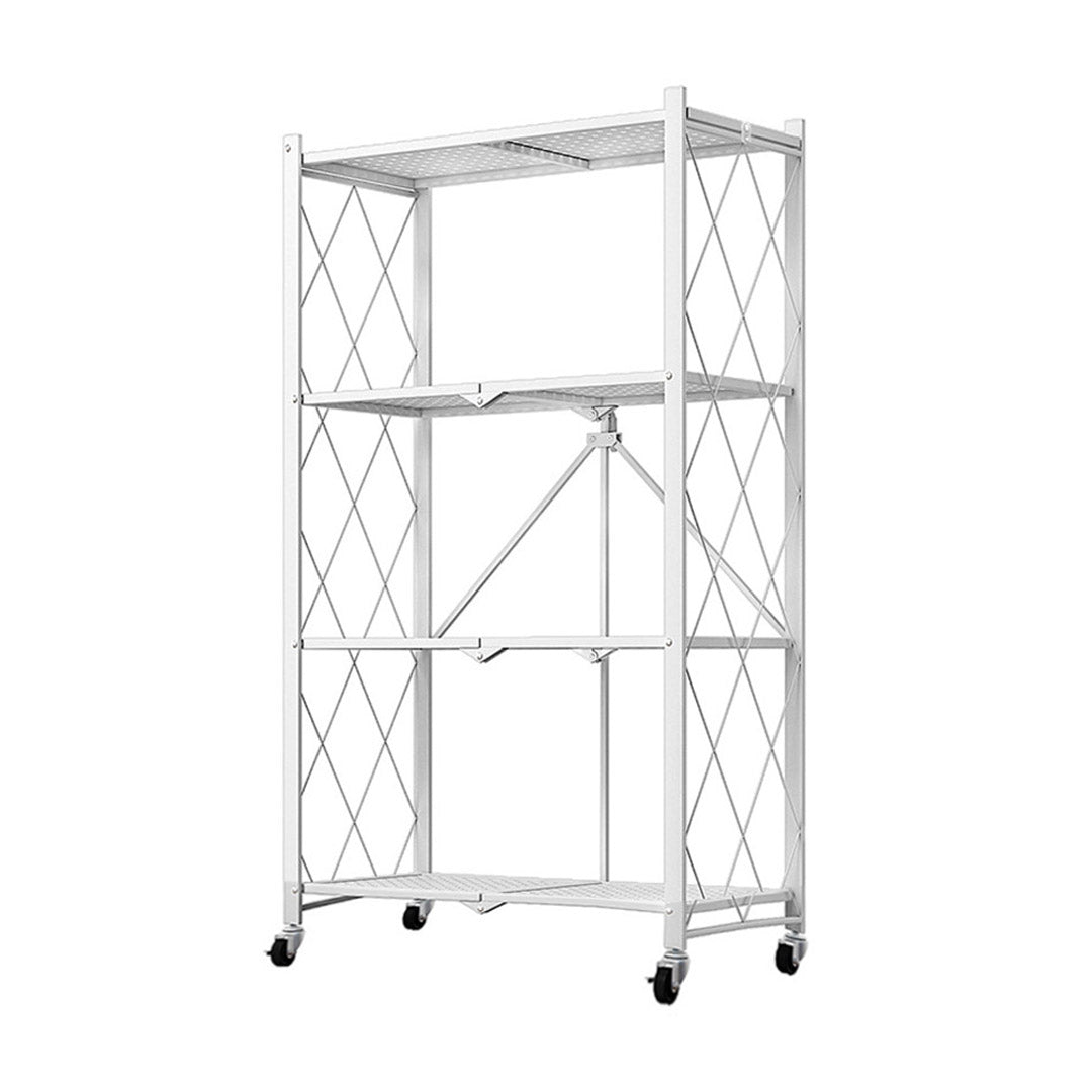 Soga 4 Tier Steel White Foldable Kitchen Cart Multi Functional Shelves Portable Storage Organizer With Wheels