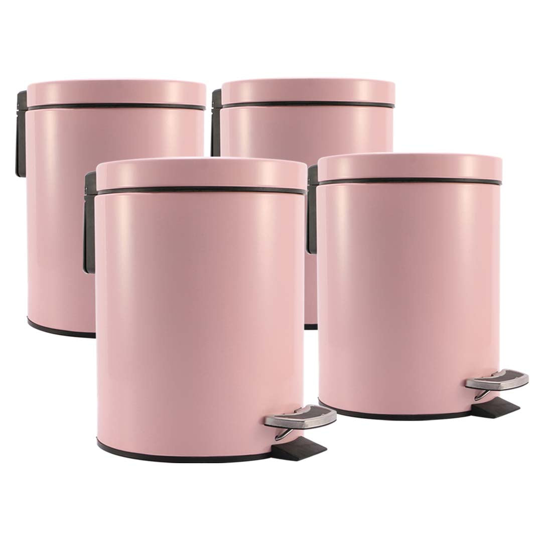 Soga 4 X 12 L Foot Pedal Stainless Steel Rubbish Recycling Garbage Waste Trash Bin Round Pink