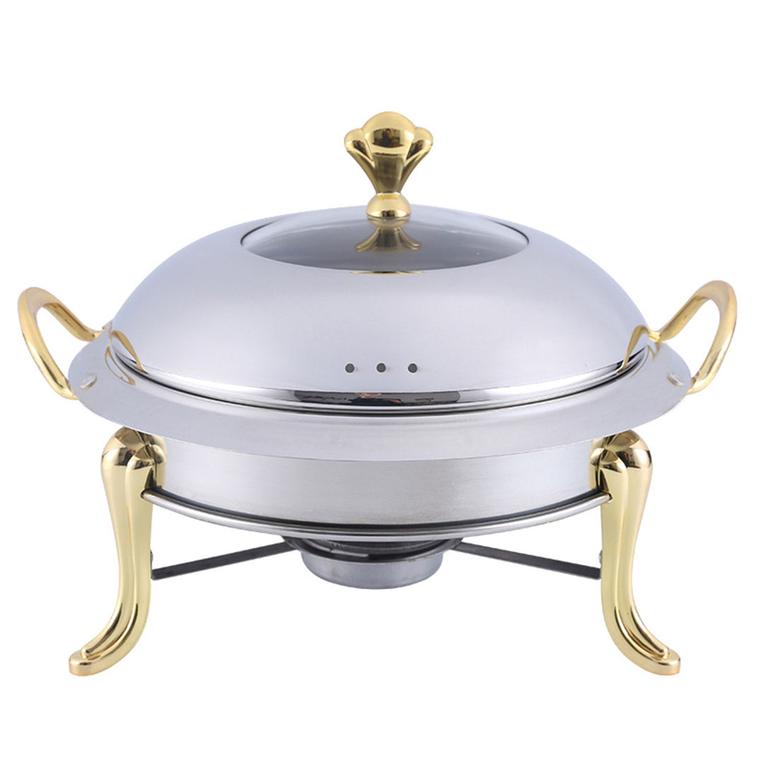 Soga Stainless Steel Gold Accents Round Buffet Chafing Dish Cater Food Warmer Chafer With Glass Top Lid