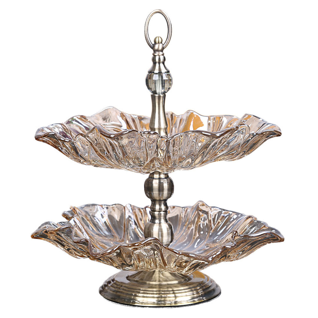 Soga 2 Tier Bronze Lotus Vertex Crystal Glass Fruit Bowl Candy Holder Countertop Dessert Serving Basket Decor