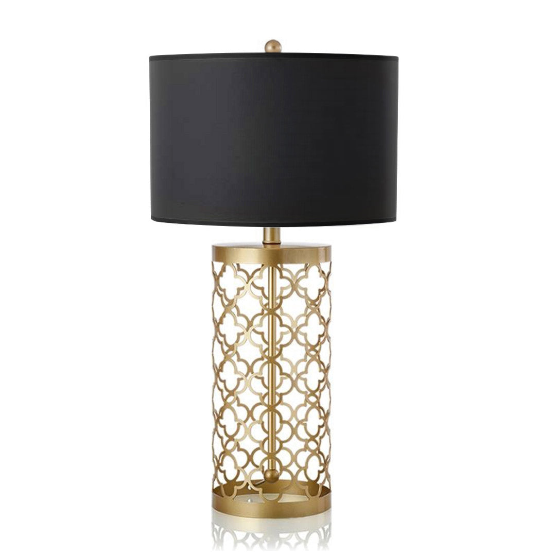 Soga Golden Hollowed Out Base Table Lamp With Dark Shade