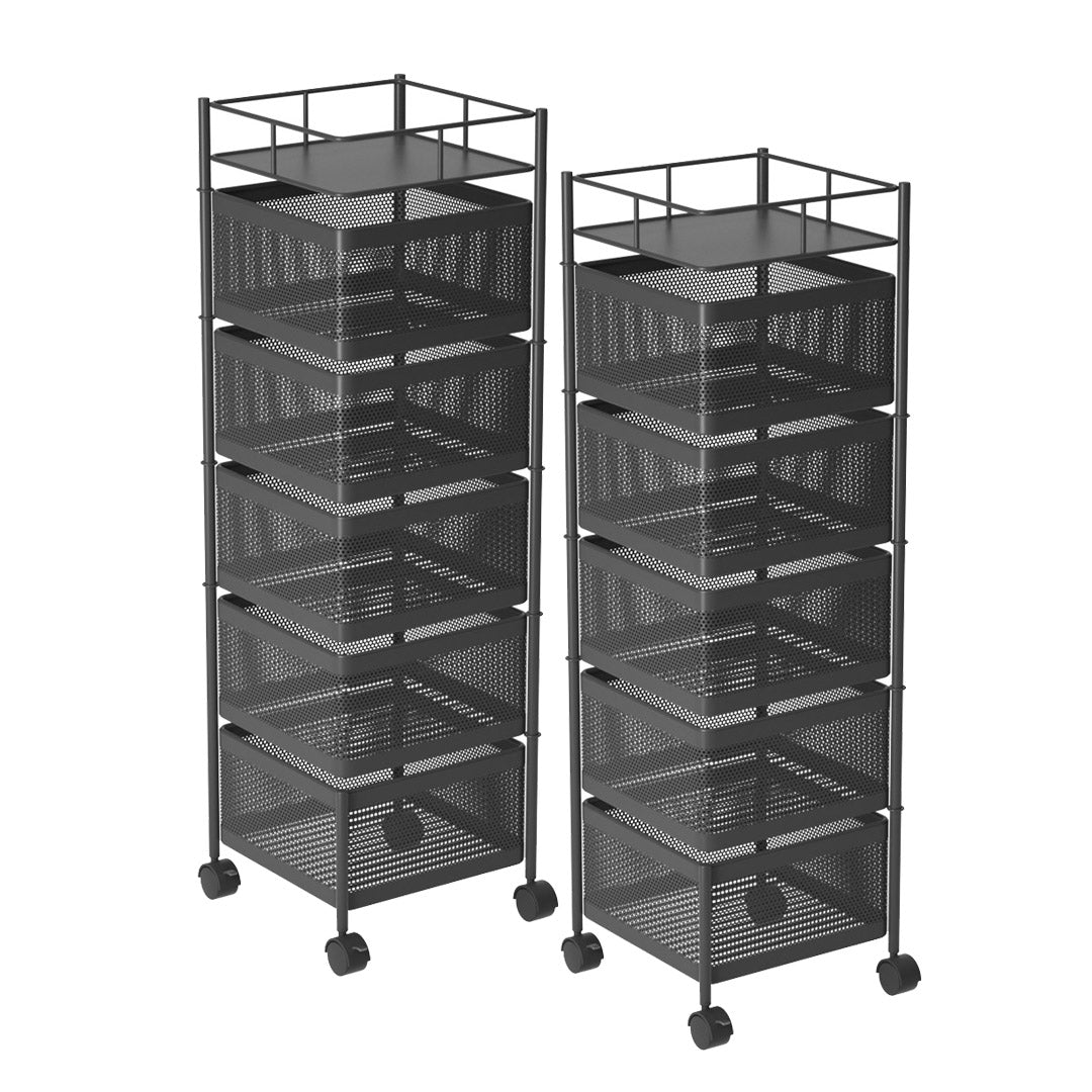 Soga 2 X 5 Tier Steel Square Rotating Kitchen Cart Multi Functional Shelves Portable Storage Organizer With Wheels