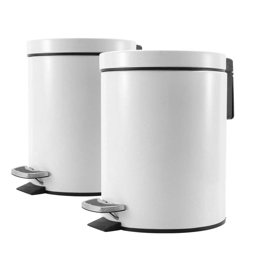 Soga 2 X 12 L Foot Pedal Stainless Steel Rubbish Recycling Garbage Waste Trash Bin Round White