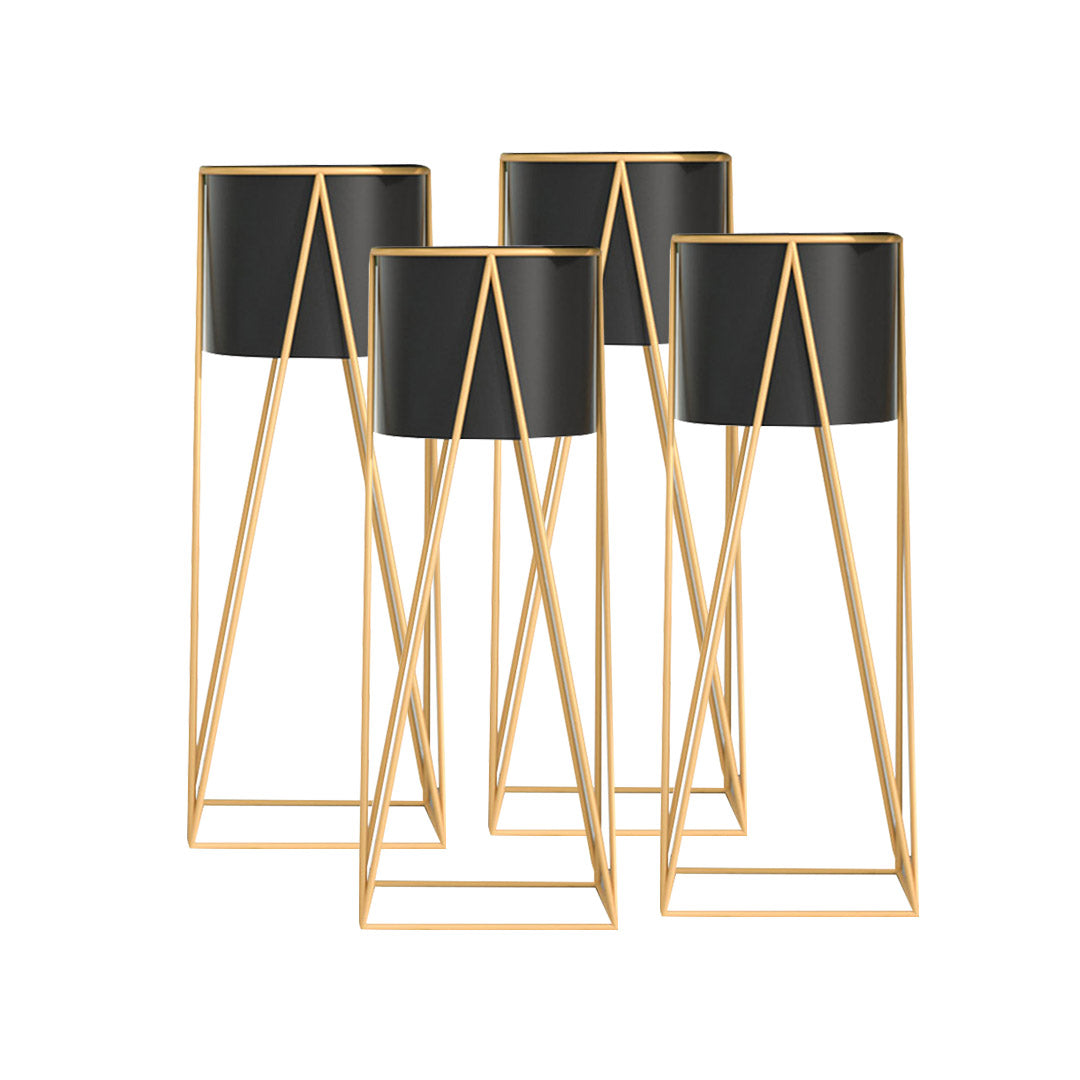 Soga 4 X 50cm Gold Metal Plant Stand With Black Flower Pot Holder Corner Shelving Rack Indoor Display
