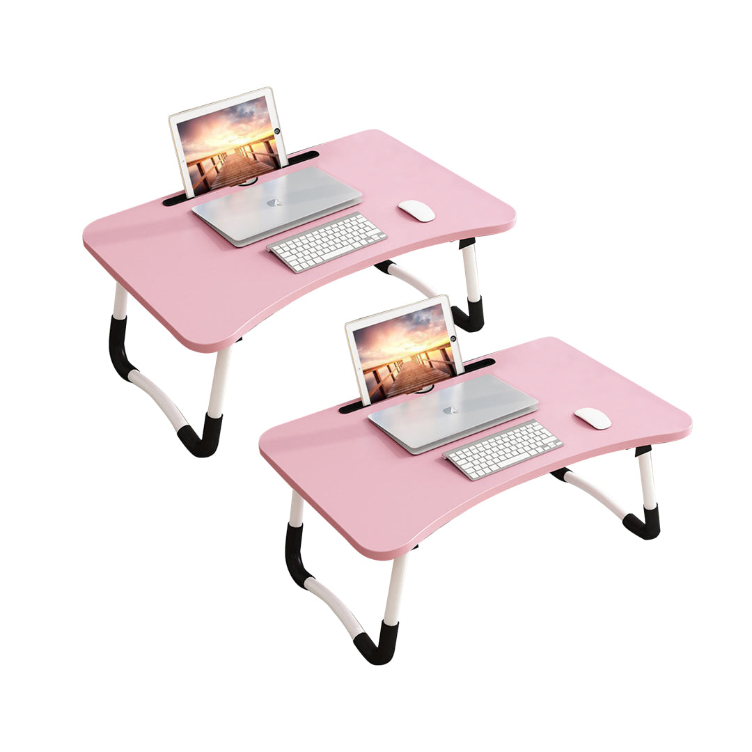 2X Pink Portable Bed Table Adjustable Foldable Bed Sofa Study Table Laptop Mini Desk with Notebook Stand Card Slot Holder Home Decor
