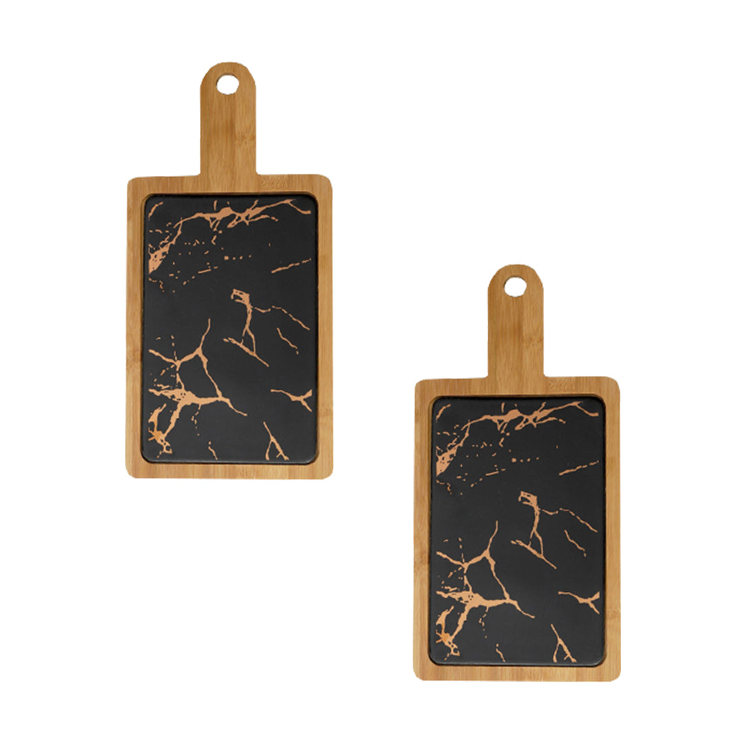 Soga 2 X 33.5cm Black Square Wooden Serving Tray Slate Steak Serving Platter Chopping Board Paddle Home Decor