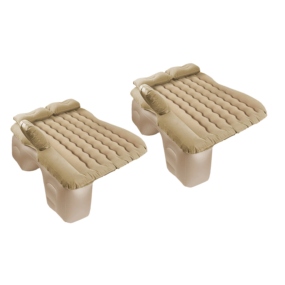 2X Beige Ripple Inflatable Car Mattress Portable Camping Air Bed Travel Sleeping Kit Essentials