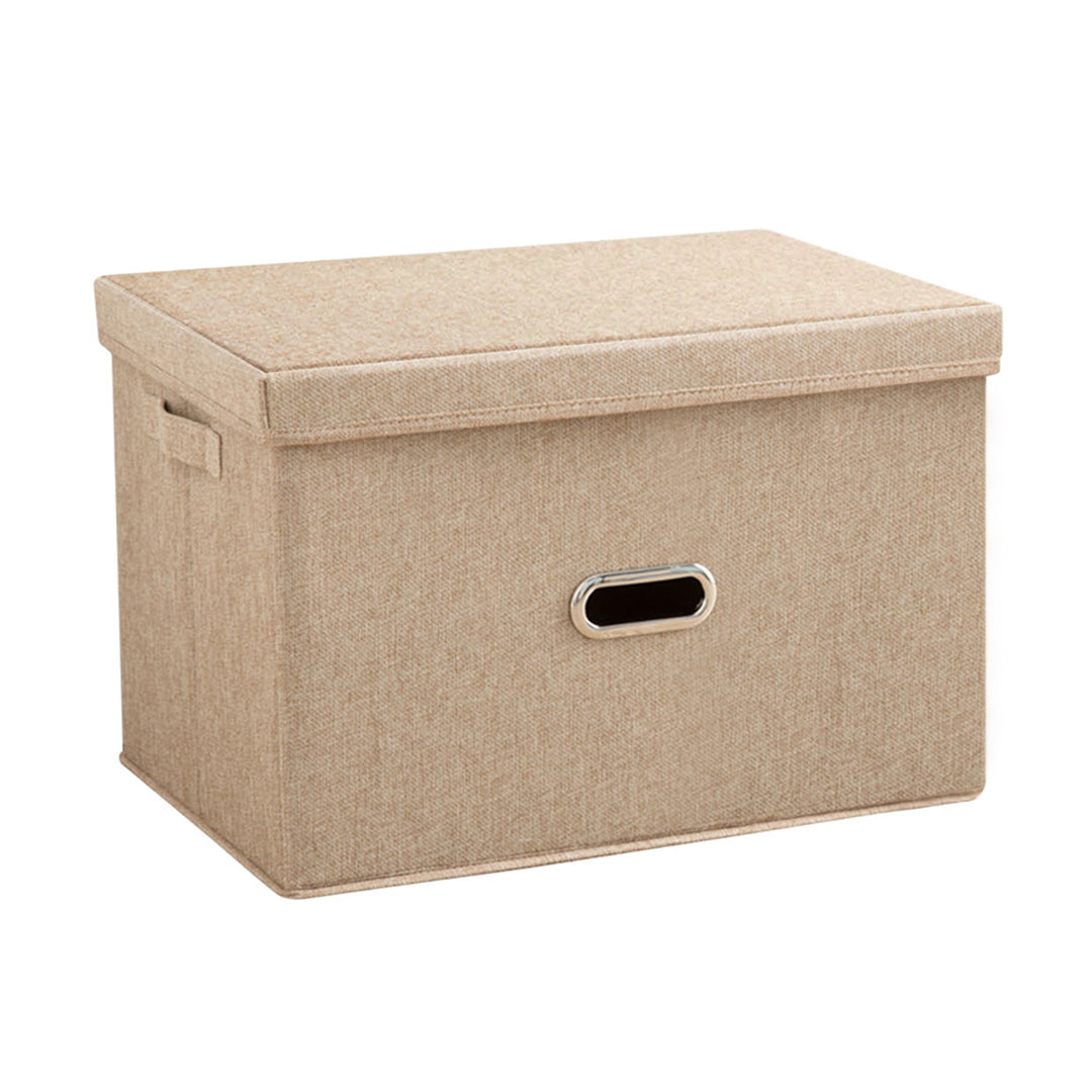 Beige Medium Foldable Canvas Storage Box Cube Clothes Basket Organiser Home Decorative Box