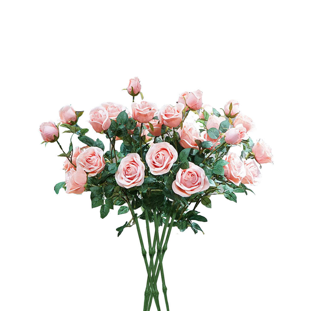 Soga 8 Bunch Artificial Silk Rose 5 Heads Flower Fake Bridal Bouquet Table Decor Light Pink