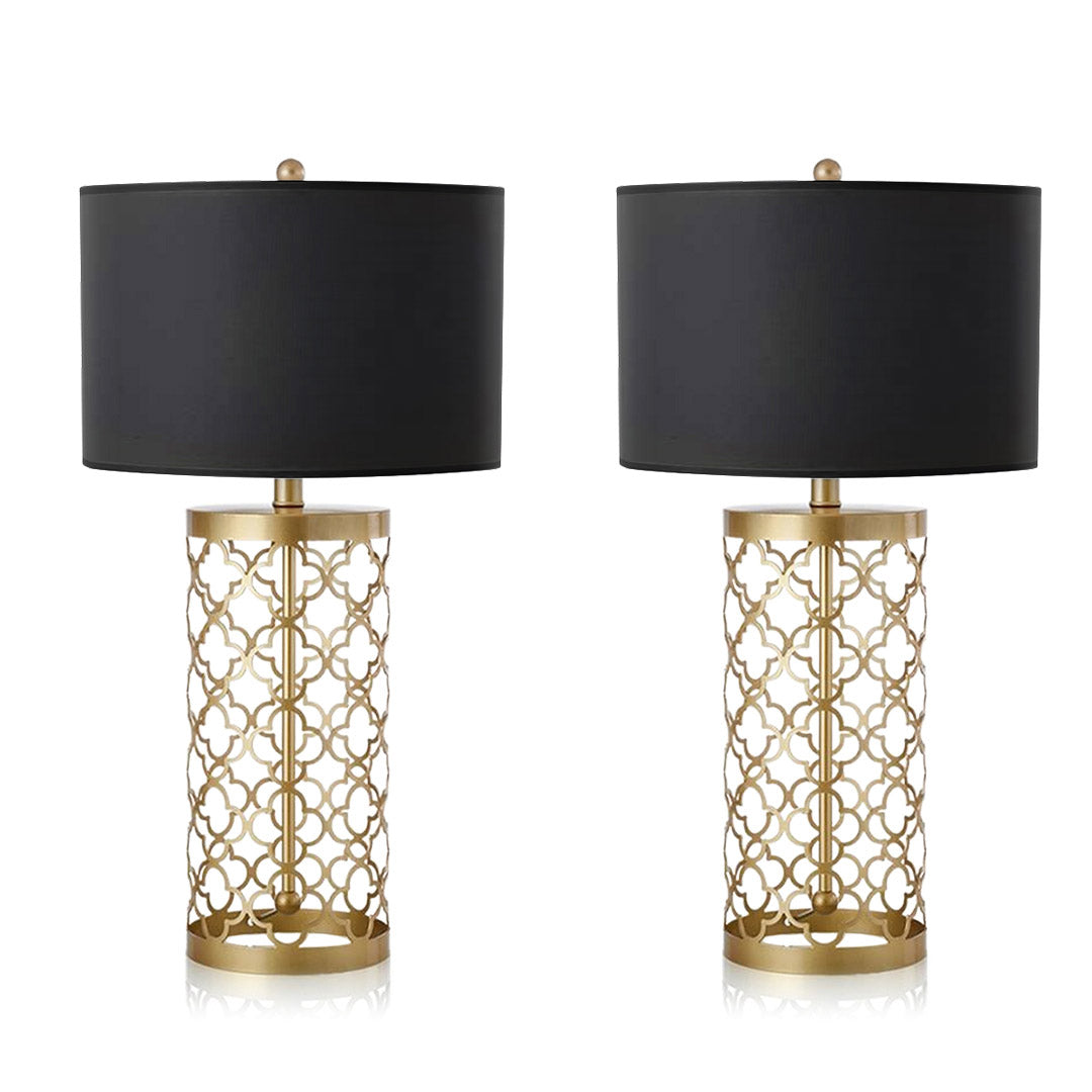 Soga 2 X Golden Hollowed Out Base Table Lamp With Dark Shade