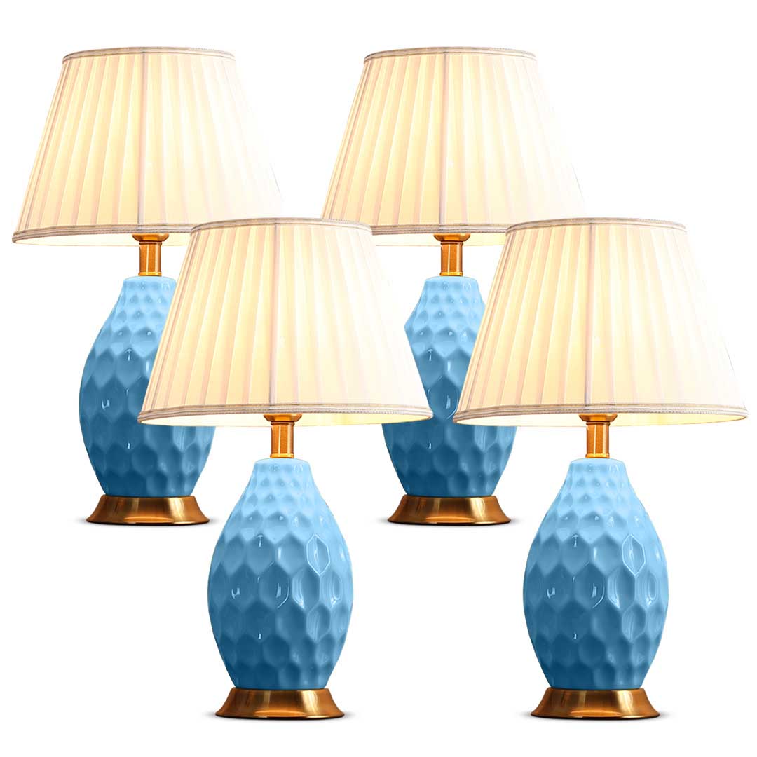 Soga 4 X Textured Ceramic Oval Table Lamp With Gold Metal Base Blue