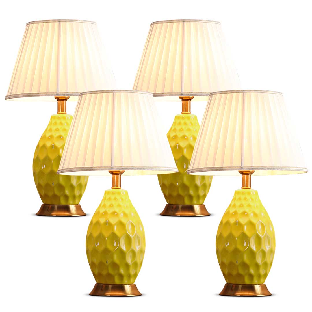 Soga 4 X Textured Ceramic Oval Table Lamp With Gold Metal Base Yellow