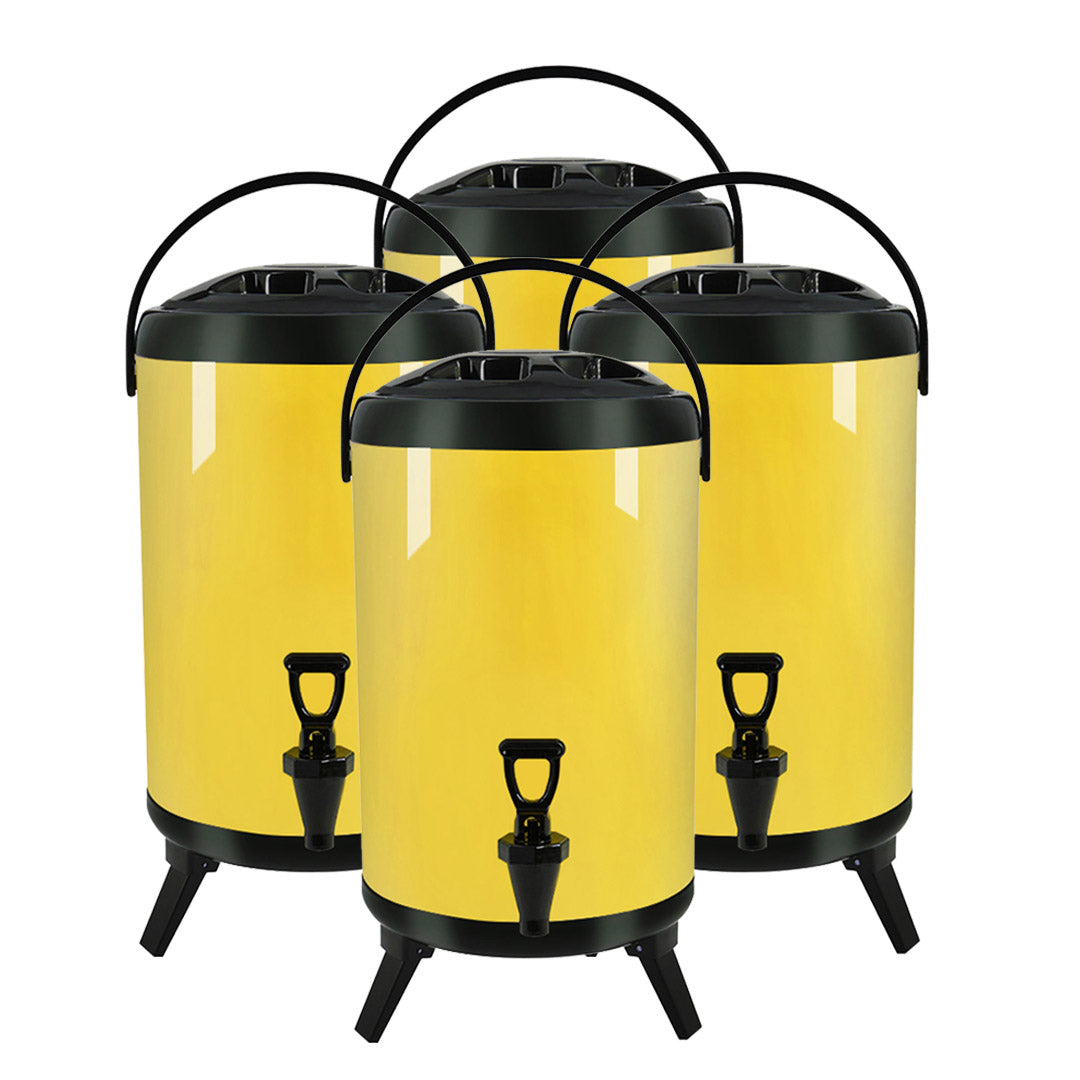 Soga 4 X 10 L Stainless Steel Insulated Milk Tea Barrel Hot And Cold Beverage Dispenser Container With Faucet Yellow
